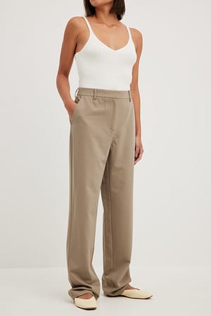 Beige High Waist Tailored Suit Pants