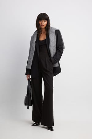 Black High Waisted Wide Leg Suit Pants