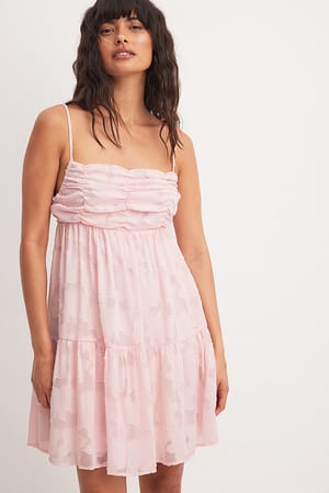 Pink Jacquard Tie Back Detail Mini Dress