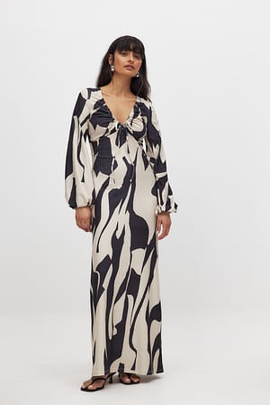 Zebra Jersey Balloon Sleeve Midi Dress