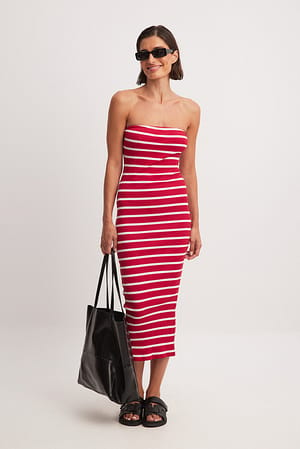 Red Stripe Jersey Rib Tube Maxi Dress