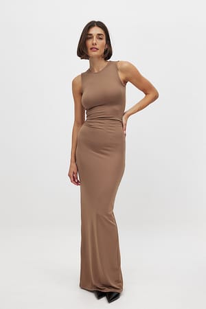 Taupe Jersey Sleeveless Maxi Dress