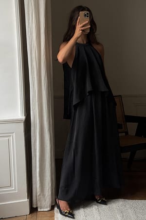 Black Satin Flowy Maxi Dress