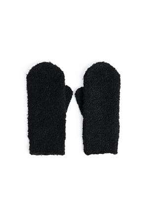 Black Knitted Bouclé Look Mittens