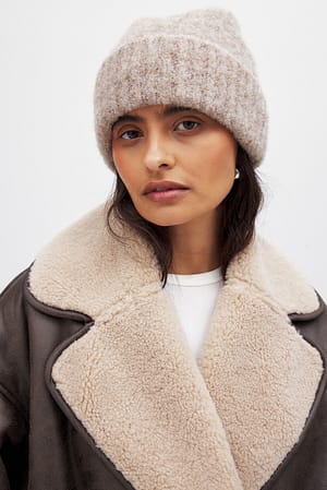 Beige Knitted Bouclé Look Beanie