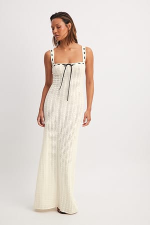 Off White Knitted Contrast Detail Maxi Dress