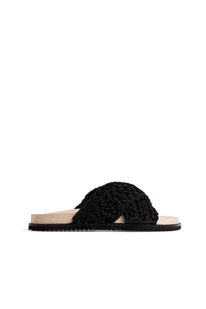 Black Knitted Cotton Footbed Slippers