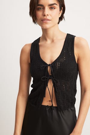 Black Knitted Crochet Vest