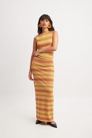 Yellow Ombre Knitted Low Waist Maxi Skirt