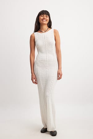 White Knitted Maxi Cable Dress