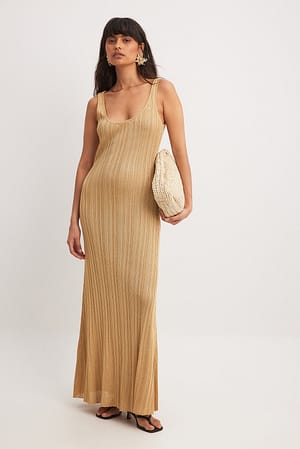 Gold Knitted Maxi Glitter Dress