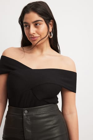 Black Knitted Off Shoulder Top