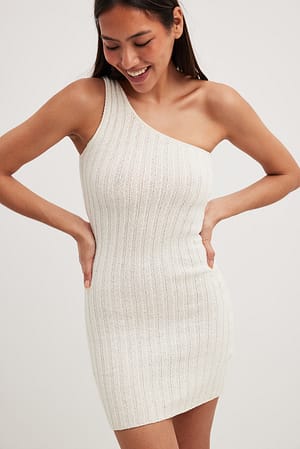 White Knitted One Shoulder Mini Dress