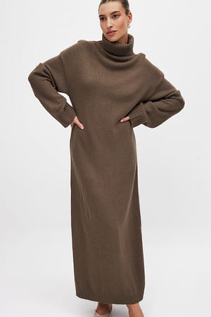 Brown Knitted Oversized Midi Dress