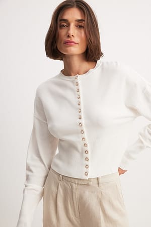 White Knitted Puff Sleeve Cardigan