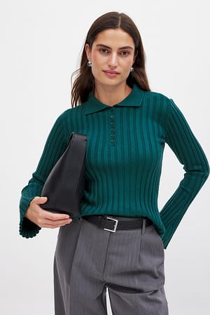 Teal Knitted Ribbed Sweater