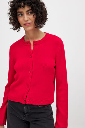 Red Knitted Round Neck Cardigan