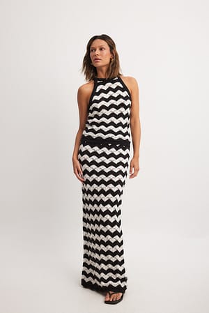 Black/White Knitted Striped Maxi Skirt