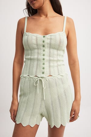 Light Green Knitted Swirl Pattern Shorts