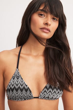 Black/White Print Knitted Triangle Bikini Top