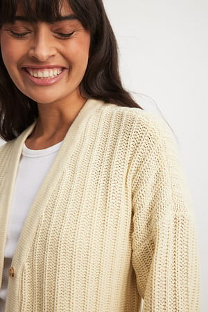 Cream Knitted V-Neck Cardigan