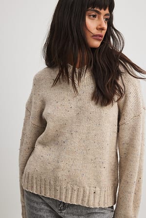 Beige Knitted V-Neck Sweater