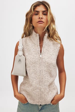 Beige Knitted Zip Vest