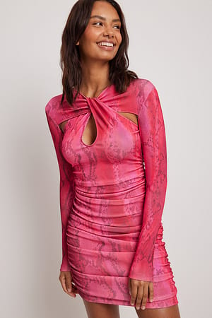 Pink Snake Knot Detailed Mini Dress