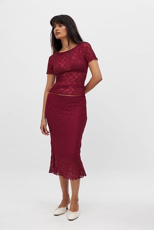 Red Lace Midi Skirt