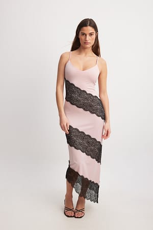 Pink Lace Detail Assymetric Dress