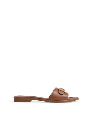 Tan Leather Buckle Slippers