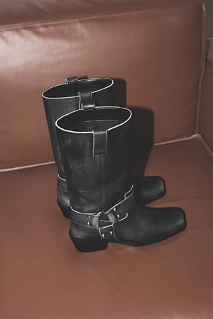 Black Leather Moto Boots