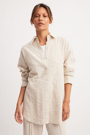 Beige Linen Blend Structured Shirt