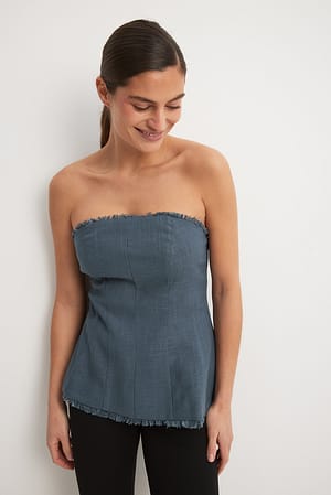 Off Black Linen Blend Bandeau Top