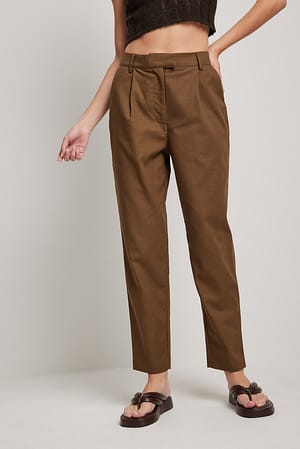 Brown Linen-Blend Chinos