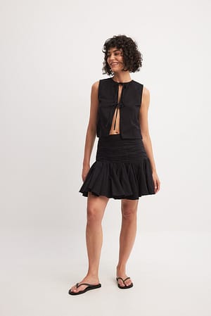 Black Linen Blend Frilled Mini Skirt