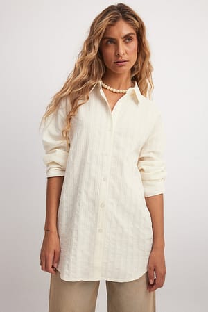 White Linen Blend Structured Shirt