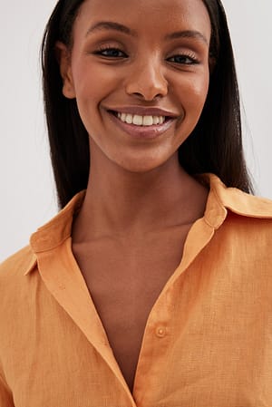 Orange Linen Shirt Dress