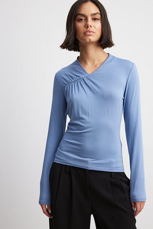 Dusty Blue Long Sleeve Asymmetric Top