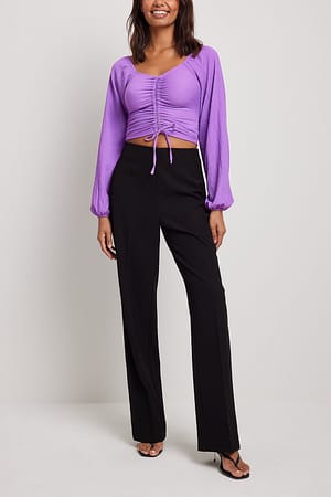 Purple Long Sleeve Drawstring Top