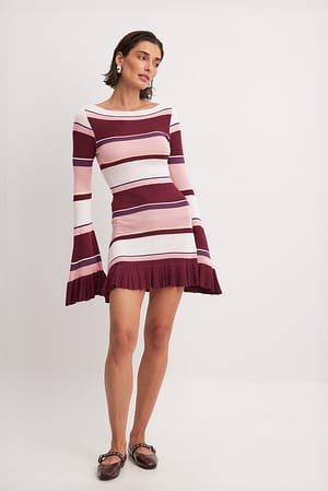 Multi Stripe Long Sleeve Knitted Flounce Dress