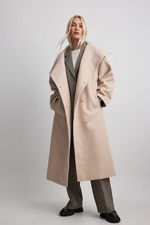 Light Beige Long Double Breasted Coat