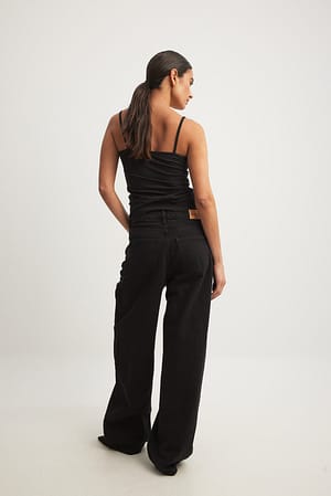 Washed Black Mid Waist Loose Long Jeans