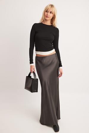 Grey Low Waist Mermaid Maxi Satin Skirt