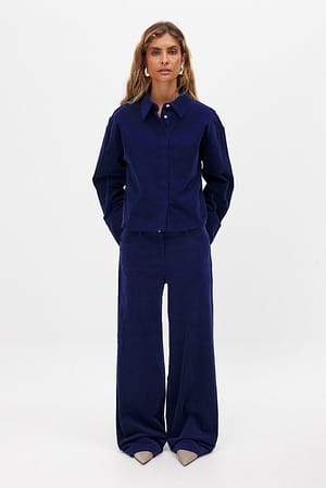 Navy Low Waist Wide Leg Corduroy Trousers