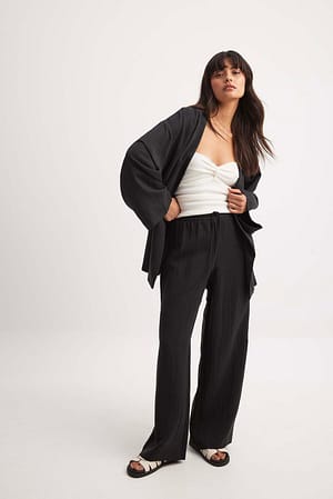 Black Lyocell Elastic Waist Pants