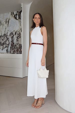 Offwhite Wide Ribbed Knitted Maxi Dress