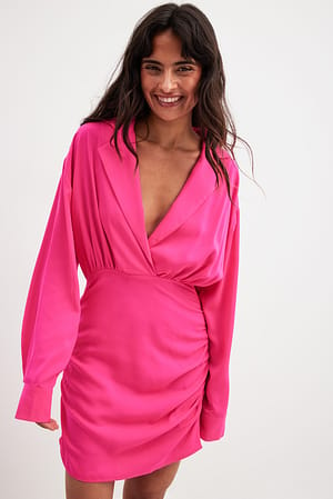 Hot Pink Marked Waist Deep Front Dress