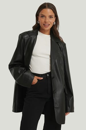 Black Maxi Oversized PU Blazer