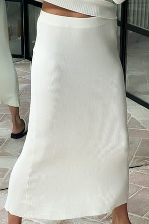 Off White Knitted Midi Skirt